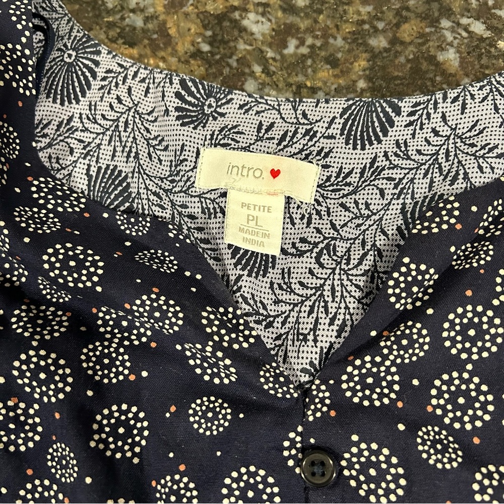 Intro Light Blue Navy Blue Calico Southern Print Boho Peasant Top Petite Large - Picture 5 of 5